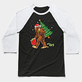 Bigfoot Carrying Christmas Tree Sasquatch Believer Baseball T-Shirt